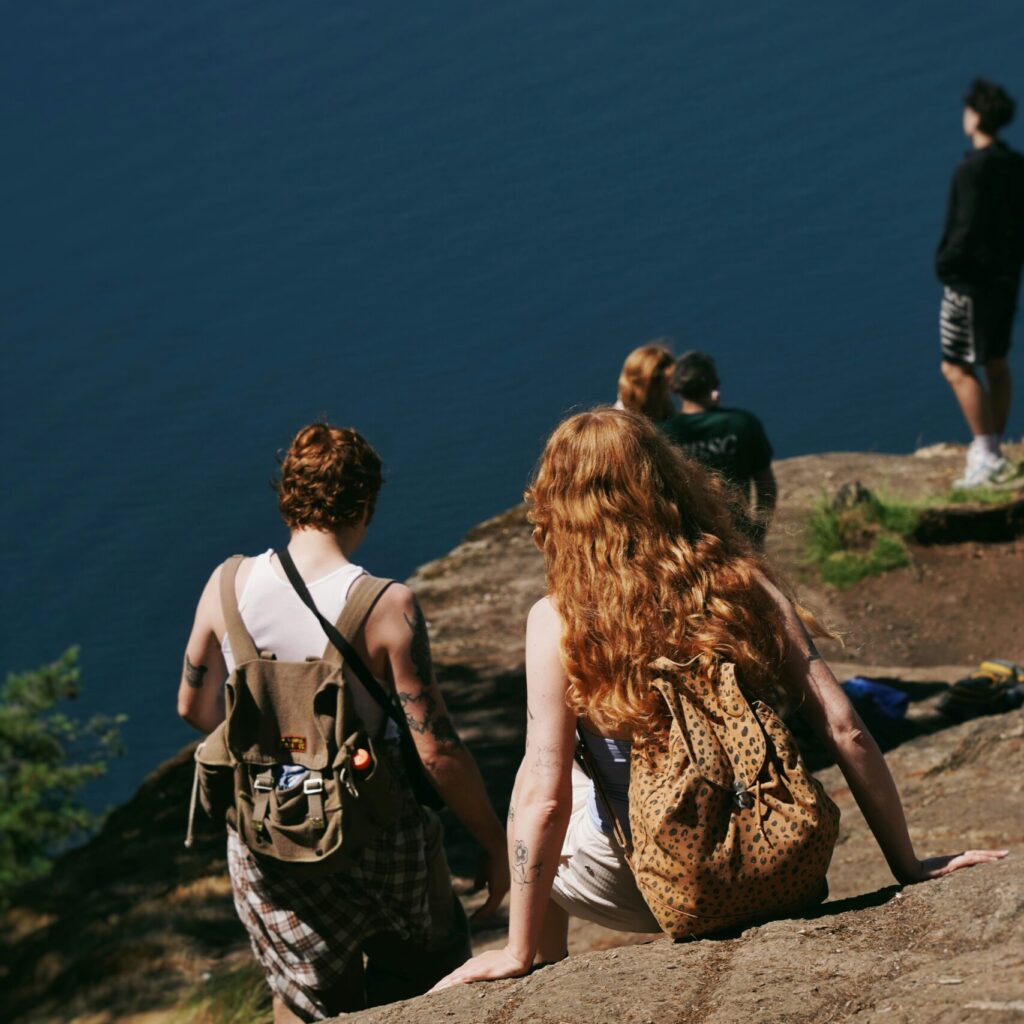 Two people hiking with backpacks