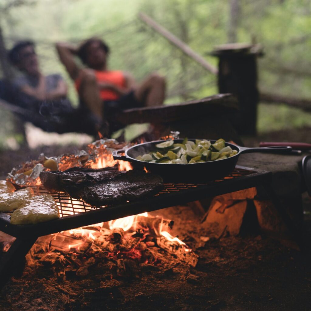 Food cooking on fire