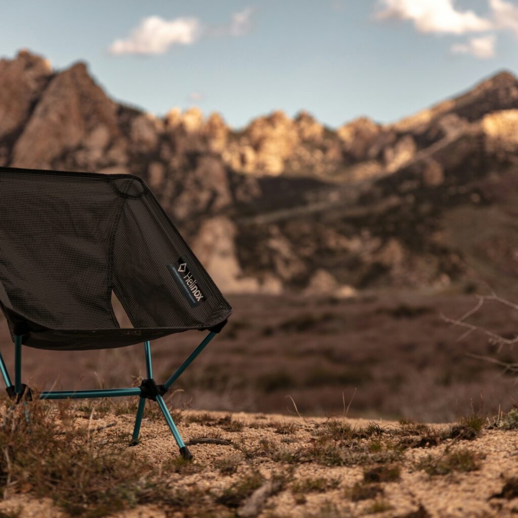 Chair with mountain in background